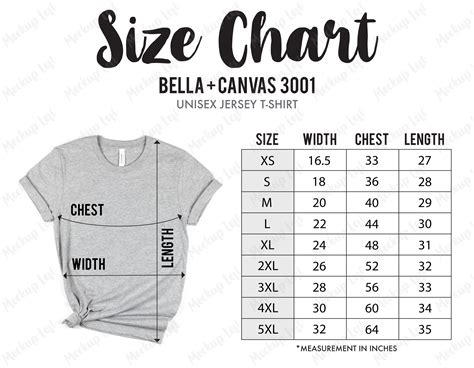 Bella Canvas 3001 Size Chart, Tshirt Measurements, 3001 Size Chart ...