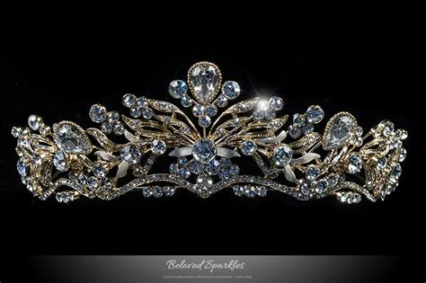 Sabella Victorian Art Deco Crystal Gold Tiara | Swarovski Crystal 14k Goltone Vintage Crown ...