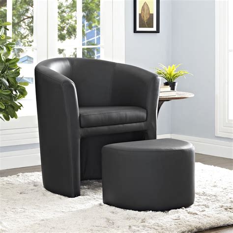 Divulge Leatherette Armchair and Ottoman - Black | DCG Stores