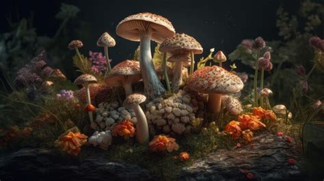 Premium AI Image | A picture of mushrooms in a dark forest