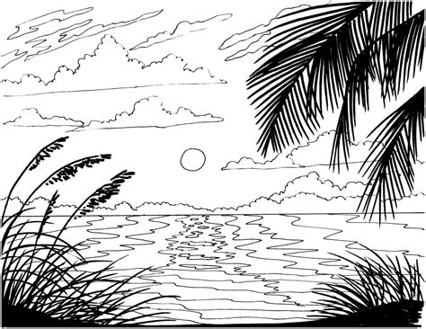 Beach Sunrise coloring page embroidery pattern beach art