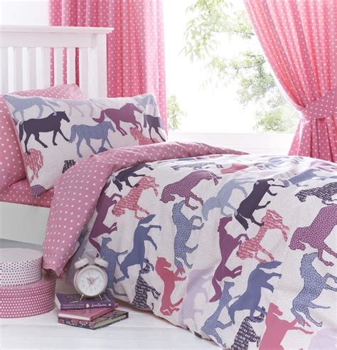 Horse Bedding for Teens | Details about Gallop Pink Girls Horse Bedding - Duvet Cover Set, Sheet ...