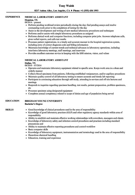 Medical Laboratory Assistant Resume Samples | Velvet Jobs