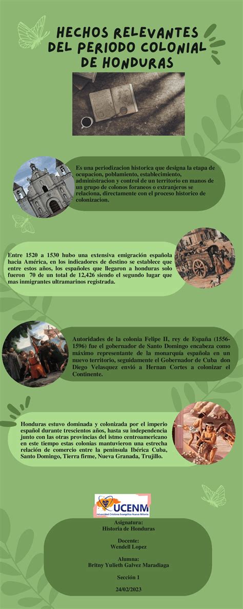 Infografia periodo Colonial de Honduras | Diapositivas de Idioma Español | Docsity