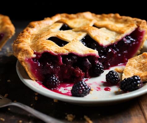 Premium Photo | A classic blackberry pie with a flaky crust