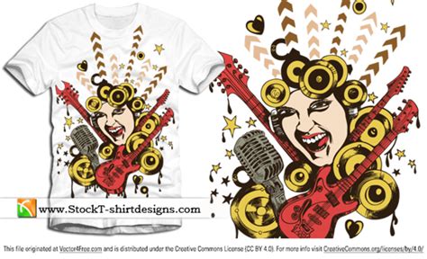 Free Vector T-shirt Design with Singing Girl and Guitar