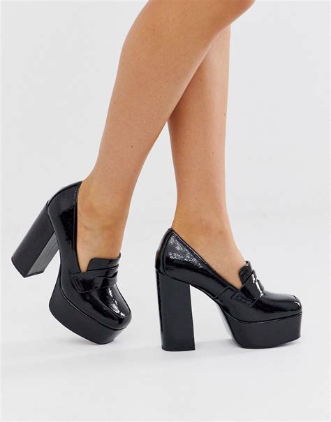 ASOS Parkway Platform Loafer Heels in Black | Lyst