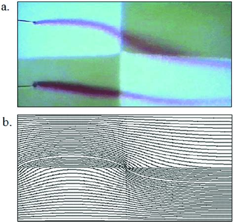 Figure. The stream lines. a-experiment, b-calculation. | Download Scientific Diagram