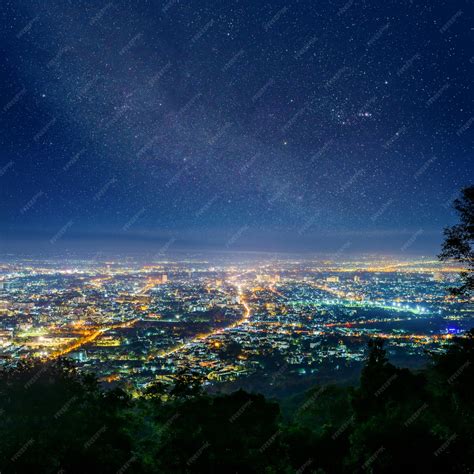 Premium Photo | City night from the view point on top of mountain