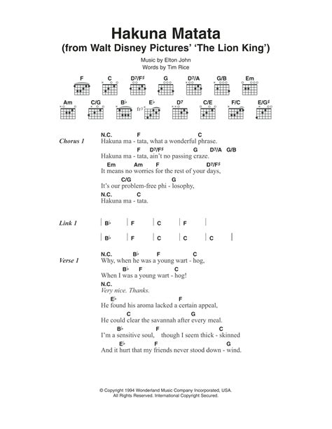 Hakuna Matata (from The Lion King) by Elton John - Guitar Chords/Lyrics ...