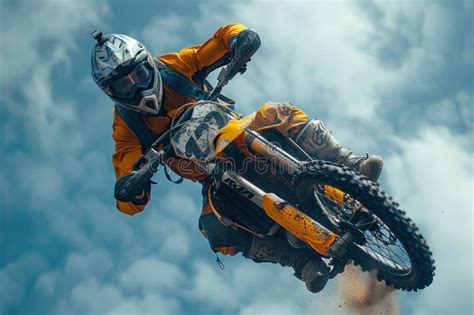 A Stunt Performer on a Motorcycle Jumps in the Air with Wheels Spinning Stock Image - Image of ...