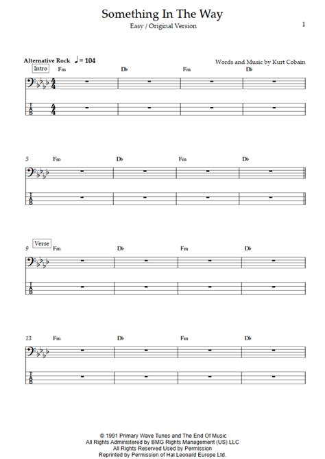 Something in the Way - Original Version (Easy Level) (Nirvana) - Bass Tabs