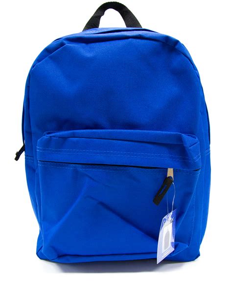 Wholesale 15" Basic Backpacks - Blue, Front Zipper Pouch - DollarDays