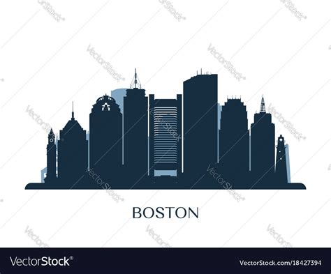 Boston skyline monochrome silhouette Royalty Free Vector