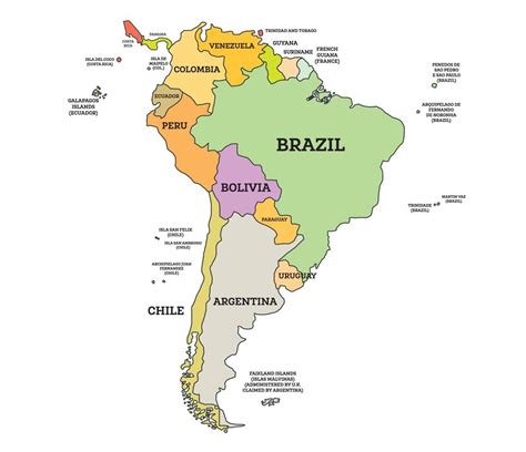 South America Political Map. Map with Name of Countries Isolated on White. 17796698 Vector Art ...