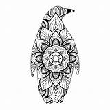Penguin mandala coloring page For Kids And Adults Vector Line Art  sketch template