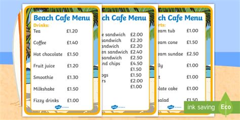 Beach Cafe Menu Posters