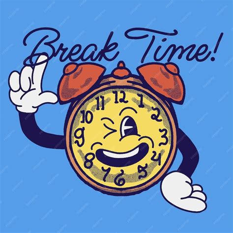 Premium Vector | Break time with clock groovy character design