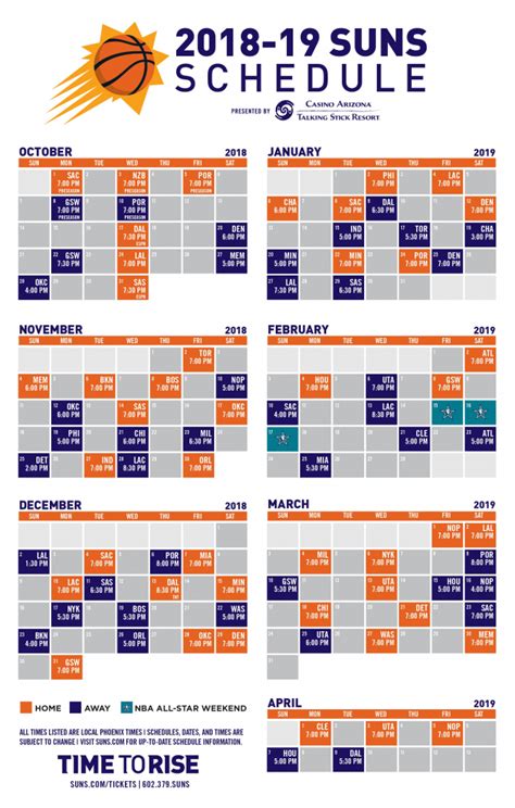 Phoenix Suns Printable Schedule - Printable Schedule