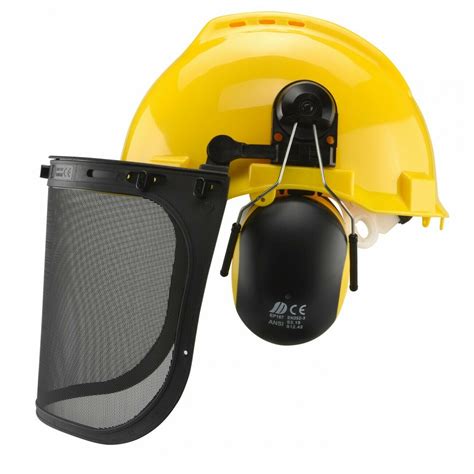 Safety Helmet Hard Hat Face Shield w/ Ear Muffs & Clear Polycarbonate Visor Mesh – EconoSuperStore