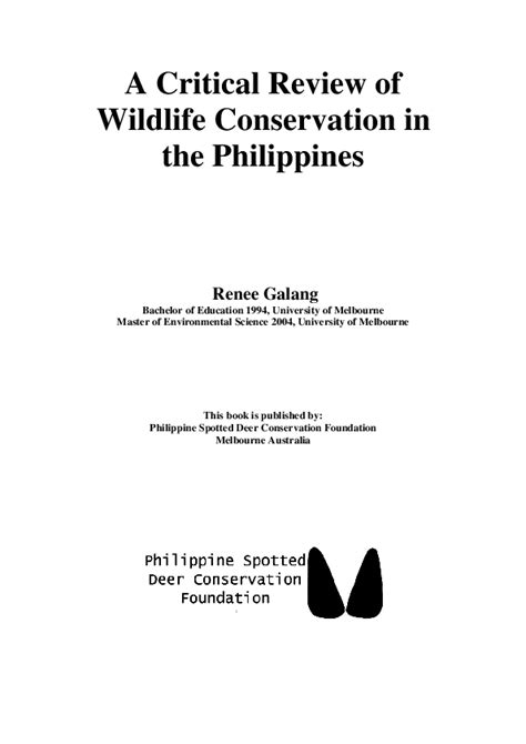 (PDF) A Critical Review of Wildlife Conservation in the Philippines