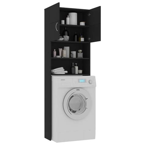 Washing Machine Cabinet Set Black Chipboard – Home and Garden | All ...