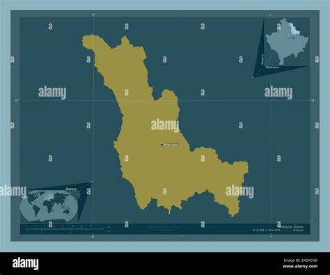 Podujeva, municipality of Kosovo. Solid color shape. Locations and ...