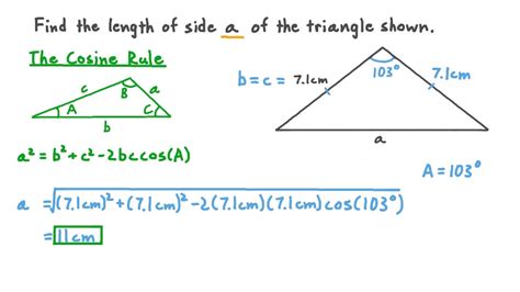 Question Video: Using the Cosine Rule to Find the Side Lengths of an Isosceles Triangle | Nagwa