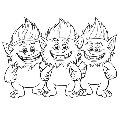 Three Cartoon Trolls For Cute Coloring Page Outline Sketch Drawing ...