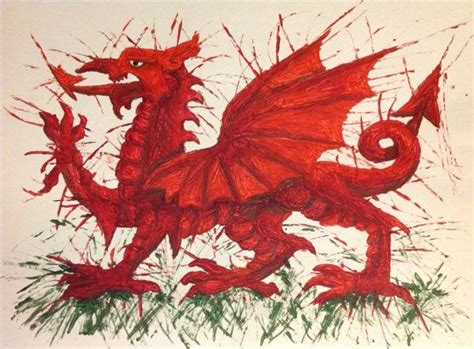 Welsh Dragon art print, collectable A3/A4 poster. Wales. Welsh Dragon ...