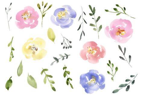 Gentle Watercolor Pastel Flowers Collection By WatercolorFlowers ...