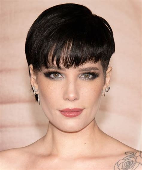 Halsey Layered Black Pixie Haircut with Layered Bangs