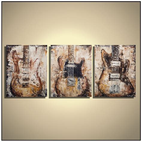 Guitar painting Music Wall Art Rustic decor Brown guitar Original ...