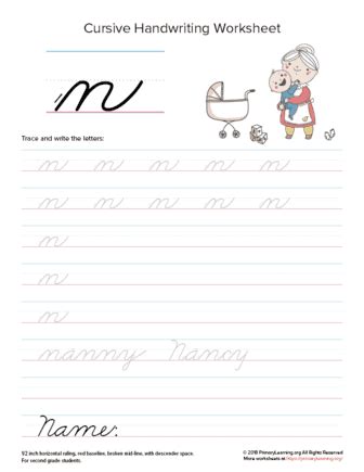 Lowercase Cursive N Worksheet | PrimaryLearning.Org