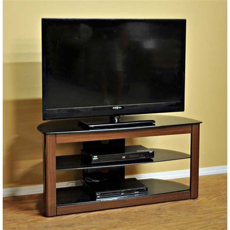 Design 2 Fit Black Glass 42 inch TV Stand Walnut D2F-211