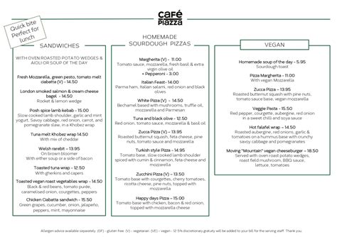 All Day Food Menu – Café Piazza