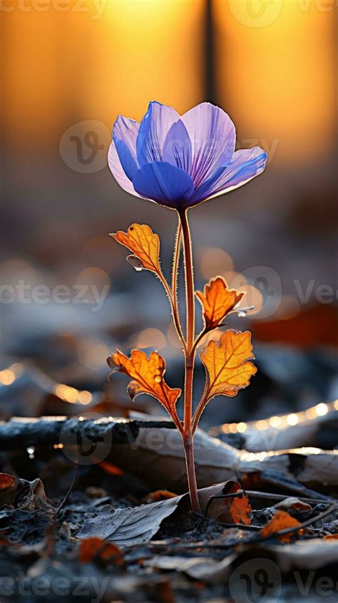 lonely blue flower forest peaceful landscape freedom scene beautiful ...