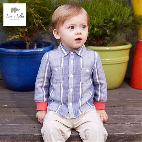 DB3287 dave bella spring baby boys striped cotton shirts infant clothes toddle tops kids tops ...