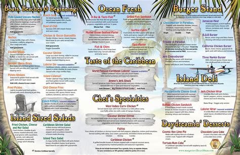 Menu Margaritaville Chicken Wine, Chicken Bacon, Chicken Burgers, Fish Platter, Seafood Platter ...