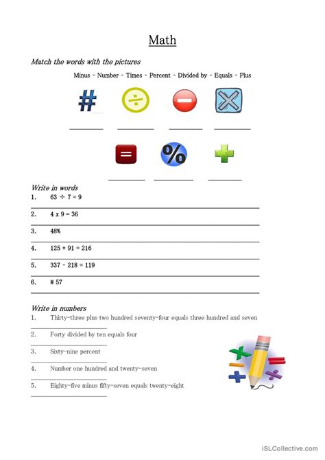 Math Vocabulary Worksheet: English ESL worksheets pdf & doc