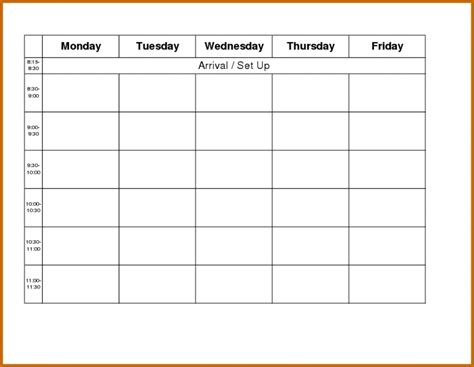 Monday Through Friday Blank Schedule Print Out