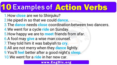 10 Examples of Action Verbs in Sentences - EngDic