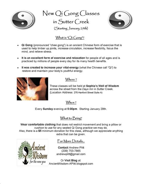 Ancient Wisdom for The New You: A New Qi Gong Class in Sutter Creek!