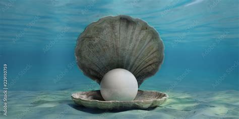 Pearl in an oyster shell underwater, on the seabed. 3d illustration Stock Illustration | Adobe Stock