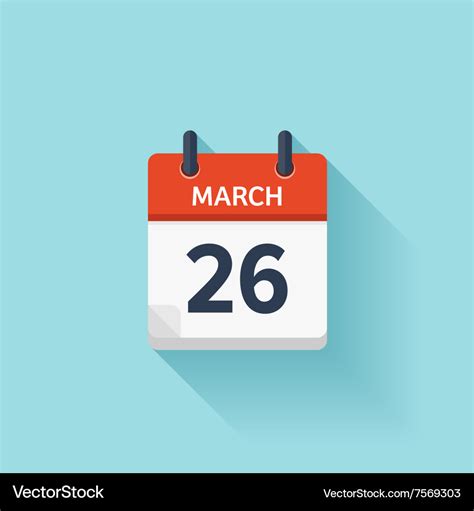 March 26 flat daily calendar icon date Royalty Free Vector