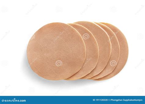 Sliced of Bologna Sausage Stacked on White Isolated Background with Clipping Path. Bologna ...