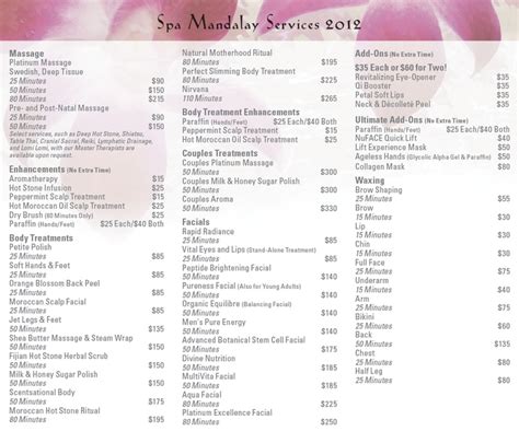 Mandalay Bay | Spa Mandalay | Spa menu, Hair salon price list, Spa