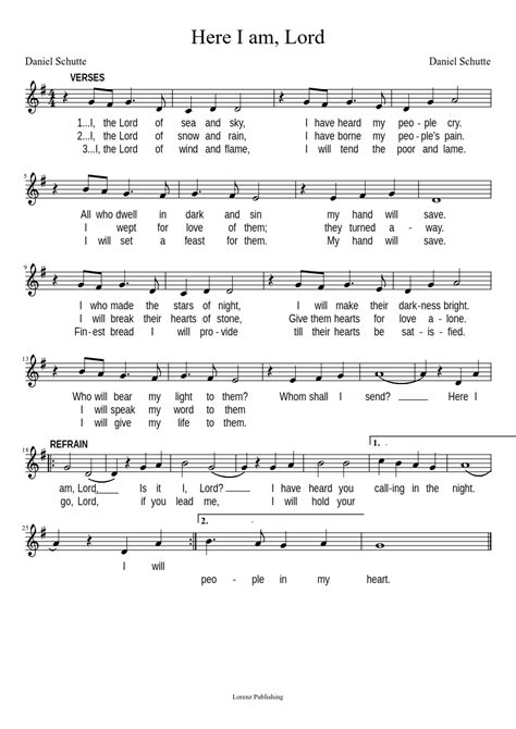 Free Printable Sheet Music For Here I Am Lord - Printable Word Searches