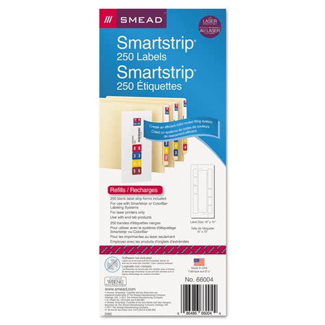 Smead Color-Coded Smartstrip Refill Label Forms, Laser Printer, Assorted, 1.5 x 7.5, White, 250 ...