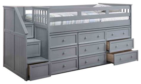 Marlena Grey Full Size Storage Low Loft Bed with Stairs - Transitional ...